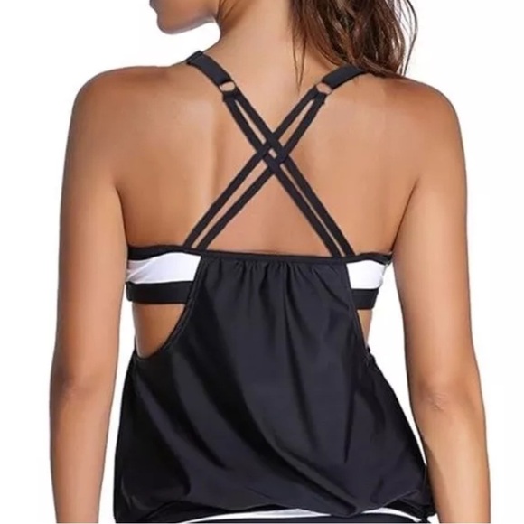 Women’s Black & White Stripes Lined Up Double Up Tankini (Top only) XXL - Picture 3 of 14